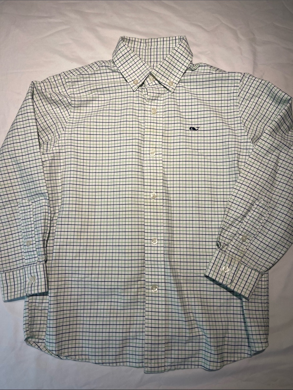 Vineyard Vines Boys White Button-Down Shirt with Blue and Green Check
